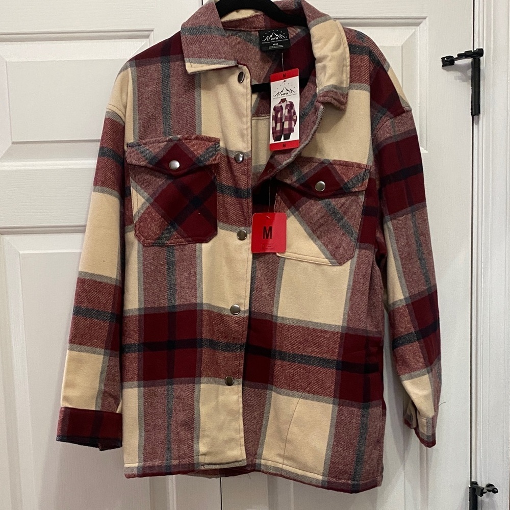 Women's Plaid Jacket - Red and Cream